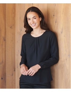 H-H598-Ladies Pleat Front Long Sleeved Blouse 2